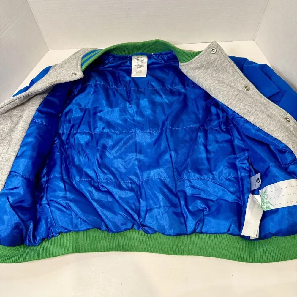 Disney Toy Story 4 Boys Size 5/6 Varsity Jacket Woody Buzz Forky Blue Green Gray